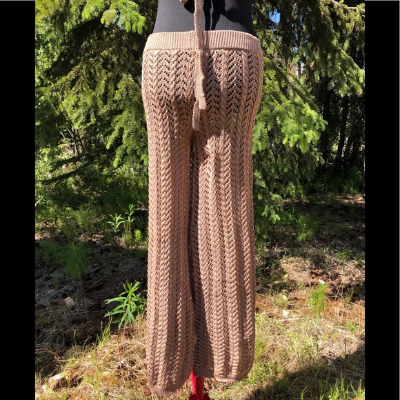 NEW Tan Stretch Knit Pant Crop Top Set Summer Loungewear Beach One Size XS/S - Picture 7 of 12